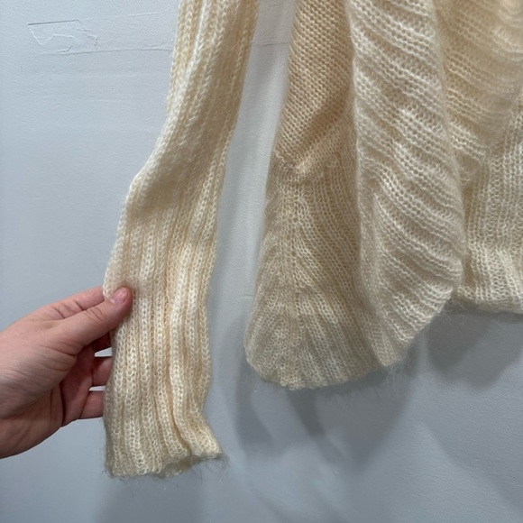 Free People Mohair Ruffle Trim Open Front Crop Cardigan Sweater Ivory Soft - Picture 4 of 8